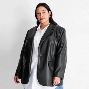 Future Collective Kahlana Barfield Brown Wmns Plus 4X Black Faux Leather Jacket